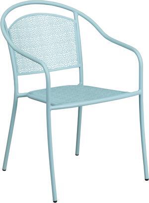 Sky Blue Indoor-Outdoor Steel Patio Arm Chair with Round Back