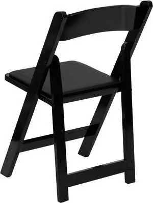 HERCULES Series Black Wood Folding Chair with Vinyl Padded Seat