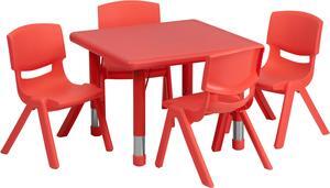 24'' Square Red Plastic Height Adjustable Activity Table Set with 4 Chairs