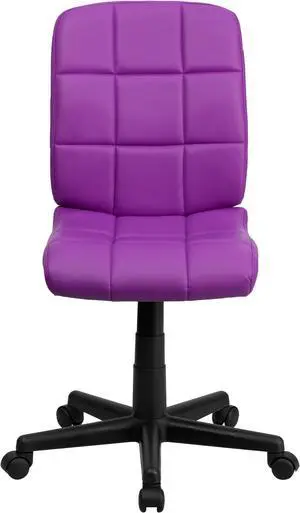 Mid-Back Purple Quilted Vinyl Swivel Task Chair
