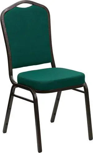 HERCULES Series Crown Back Stacking Banquet Chair in Green Fabric - Gold Vein Frame