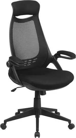 Ivan High Back Black Mesh Executive Swivel Office Chair with Flip-Up Arms