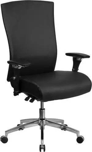 HERCULES Series 24/7 Intensive Use 300 lb. Rated Black Leather Multifunction Executive Swivel Chair with Seat Slider