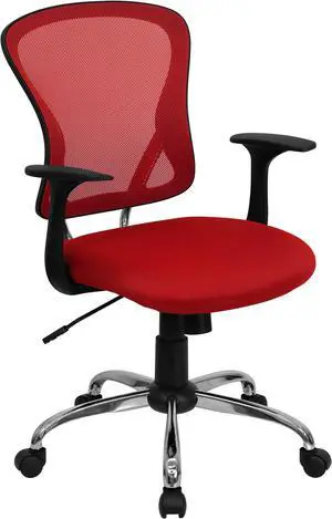 Mid-Back Red Mesh Swivel Task Chair with Chrome Base and Arms