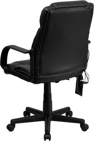 Mid-Back Ergonomic Massaging Black LeatherSoft Executive Swivel Office Chair with Arms