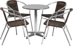 Flash Furniture Lila Indoor-Outdoor 23.5'' Round Table Set with 4 Rattan Chairs Dark Brown (TLH24RD020CHR4)