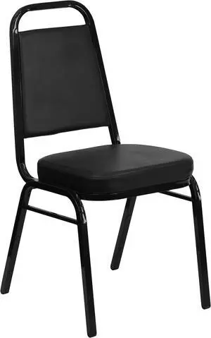 HERCULES Series Trapezoidal Back Stacking Banquet Chair in Black Vinyl - Black Frame