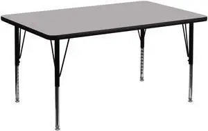 36''W x 72''L Rectangular Grey Thermal Laminate Activity Table - Height Adjustable Short Legs