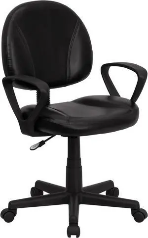 Mid-Back Black Leather Ergonomic Swivel Task Chair with Arms