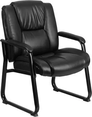 HERCULES Series Big & Tall 500 lb. Rated Black Leather Tufted Executive Side Reception Chair with Sled Base