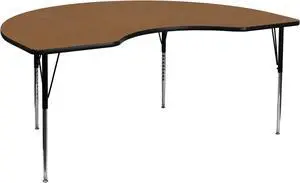 48''W x 72''L Kidney Oak Thermal Laminate Activity Table - Standard Height Adjustable Legs