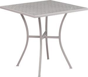 Flash Furniture Oia Commercial Grade Square Indoor-Outdoor Steel Patio Table 28" Light Gray (CO5SIL)