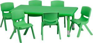 24''W x 48''L Rectangular Green Plastic Height Adjustable Activity Table Set with 6 Chairs