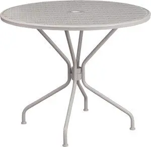 Commercial Grade 35.25" Round Light Gray Indoor-Outdoor Steel Patio Table