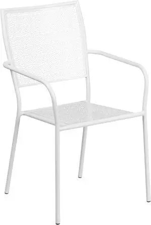 Commercial Grade White Indoor-Outdoor Steel Patio Arm Chair with Square Back