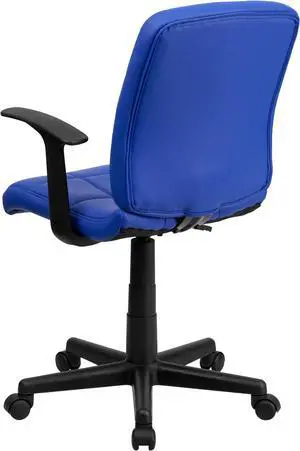 Mid-Back Blue Quilted Vinyl Swivel Task Office Chair with Arms