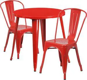 Flash Furniture Baker Indoor-Outdoor 30" Round Table Set with 2 Cafe Chairs Red (CH519TH218CRED)