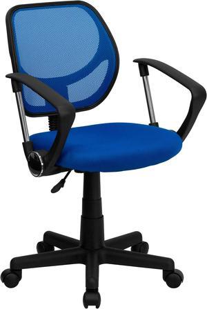 Low Back Blue Mesh Swivel Task Office Chair with Curved Square Back and Arms