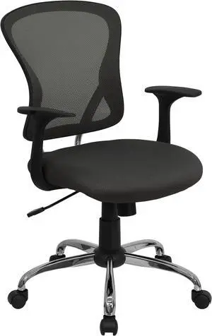 Mid-Back Dark Gray Mesh Swivel Task Chair with Chrome Base and Arms