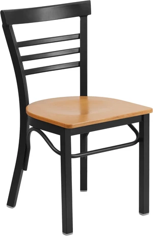 HERCULES Series Black Three-Slat Ladder Back Metal Restaurant Chair - Natural Wood Seat HERCULES Series Black Three-Slat Ladder Back Metal Restaurant Chair - Natural Wood Seat