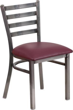 HERCULES Series Clear Coated Ladder Back Metal Restaurant Chair - Burgundy Vinyl Seat
