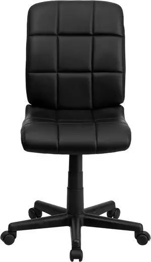 Mid-Back Black Quilted Vinyl Swivel Task Office Chair