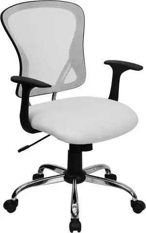 Mid-Back White Mesh Swivel Task Chair with Chrome Base and Arms