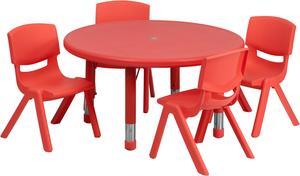 33'' Round Red Plastic Height Adjustable Activity Table Set with 4 Chairs