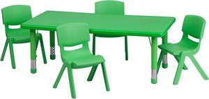 24''W x 48''L Rectangular Green Plastic Height Adjustable Activity Table Set with 4 Chairs