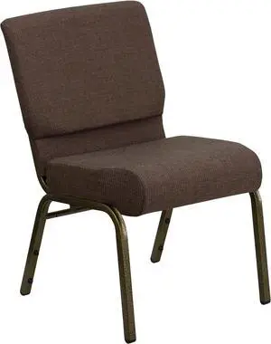 Flash Furniture FD-CH0221-4-GV-S0819-GG Hercules Series 21-Inch Extra Wide Brown Stacking Church Chair with 4-Inch Thick Seat/Gold Vein Frame