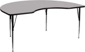 48''W x 72''L Kidney Grey Thermal Laminate Activity Table - Standard Height Adjustable Legs