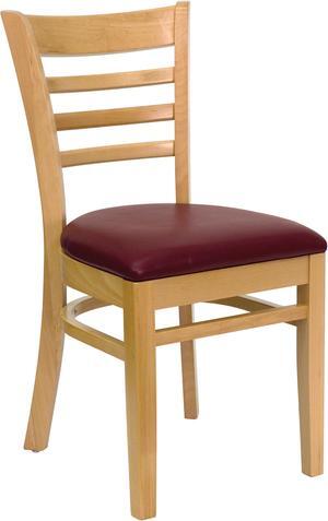 HERCULES Series Ladder Back Natural Wood Restaurant Chair - Burgundy Vinyl Seat