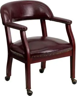 Oxblood Vinyl Luxurious Conference Chair with Accent Nail Trim and Casters
