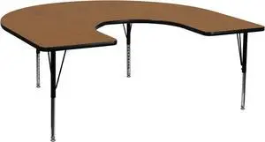 60''W x 66''L Horseshoe Oak Thermal Laminate Activity Table - Height Adjustable Short Legs