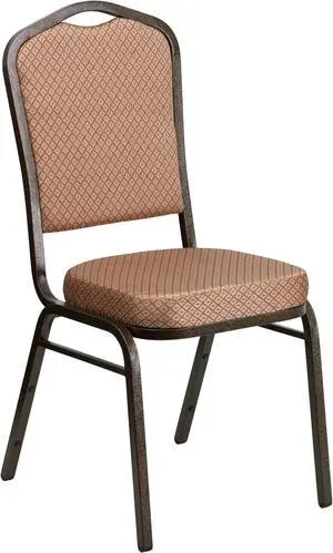 HERCULES Series Crown Back Stacking Banquet Chair in Gold Diamond Patterned Fabric - Gold Vein Frame