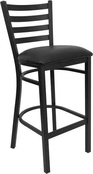 Flash Furniture XU-DG697BLAD-BAR-BLKV-GG HERCULES Series Black Ladder Back Metal Restaurant Bar Stool with Black Vinyl Seat