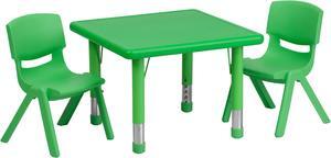 24'' Square Green Plastic Height Adjustable Activity Table Set with 2 Chairs