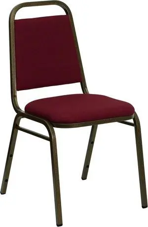 HERCULES Series Trapezoidal Back Stacking Banquet Chair in Burgundy Fabric - Gold Vein Frame