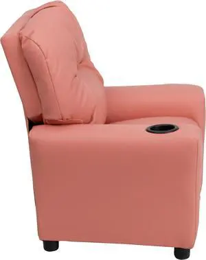 Contemporary Pink Vinyl Kids Recliner with Cup Holder