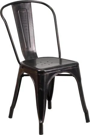Commercial Grade Black-Antique Gold Metal Indoor-Outdoor Stackable Chair