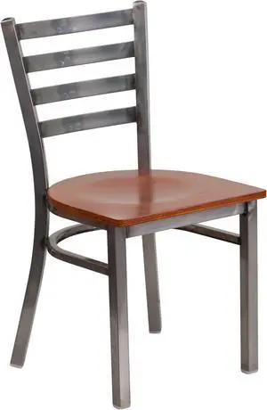 HERCULES Series Clear Coated Ladder Back Metal Restaurant Chair - Cherry Wood Seat