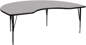 48''W x 72''L Kidney Grey Thermal Laminate Activity Table - Height Adjustable Short Legs