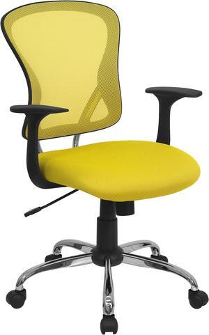 Mid-Back Yellow Mesh Swivel Task Chair with Chrome Base and Arms