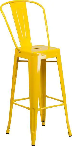 Commercial Grade 30" High Yellow Metal Indoor-Outdoor Barstool with Removable Back