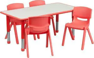 23.625''W x 47.25''L Rectangular Red Plastic Height Adjustable Activity Table Set with 4 Chairs