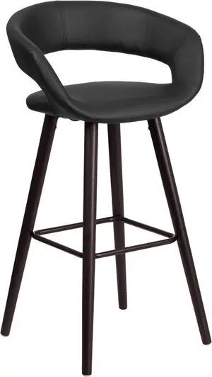 Brynn Series 29'' High Contemporary Cappuccino Wood Barstool in Black Vinyl