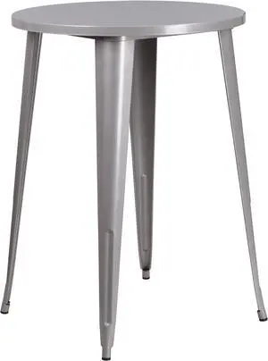 Flash Furniture Philip Commercial Grade Round Metal Indoor-Outdoor Bar Height Table Silver (CH5109040SIL)