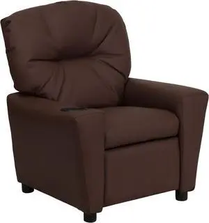 Flash Furniture BT-7950-KID-BRN-LEA-GG Contemporary Brown Leather Kids Recliner with Cup Holder