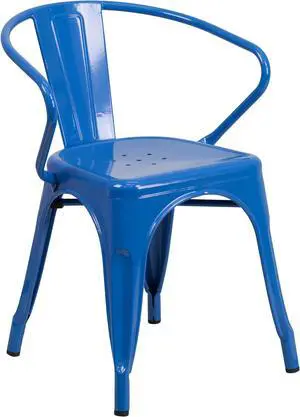 Commercial Grade Blue Metal Indoor-Outdoor Chair with Arms