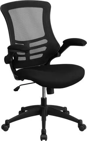 Mid-Back Black Mesh Swivel Ergonomic Task Office Chair with Flip-Up Arms, BIFMA Certified